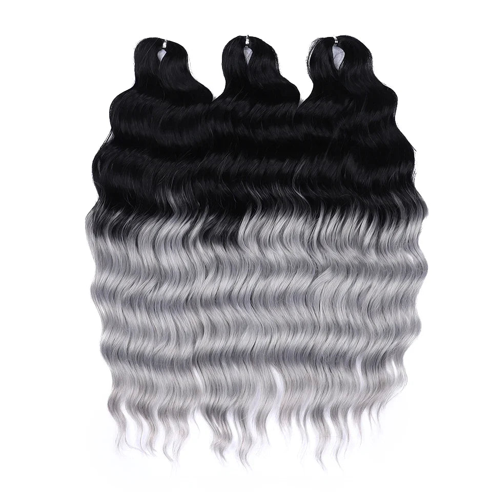 FASHION IDOL 24" Deep Wave Crochet Hair - 3-Piece Synthetic Water Wave Braiding Extensions, Ombre Rainbow Twist Hair