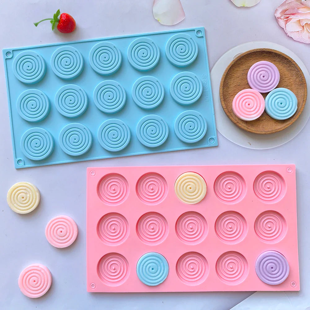 15-Hole Spiral Silicone Mold – Non-Stick Baking Tray for Mousse Cakes, Ice Cream, Pudding, Brownies, Gummies & Jelly Desserts