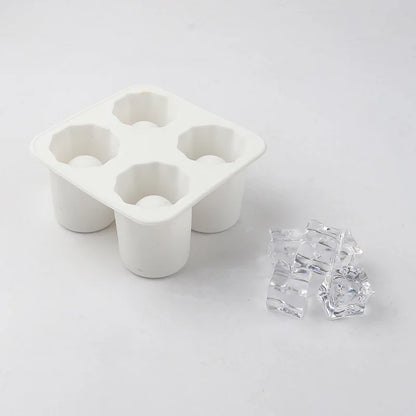 Silicone Ice Cube Mold – 4-Hole Round Press Ice Block Maker for Whiskey, Beer & Drinks | Reusable Cup-Shaped Ice Tray Kitchen Tool