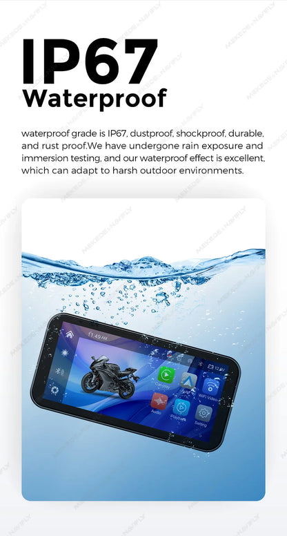 Portable 6.25-Inch Motorcycle GPS Navigation with Wireless CarPlay & Android Auto – IP67 Waterproof, DVR Drive Recorder, WIFI Moto Monitor