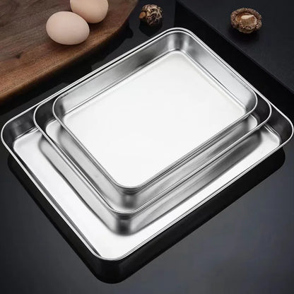 Kitchen Stainless Steel Rectangle Serving Tray – Food Storage Plate for Restaurant & Home