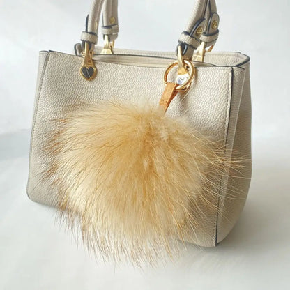 15cm Real Raccoon Fur Pompon Keychain – Cute Pendant for Bags, Hats, Clothes, and Accessories