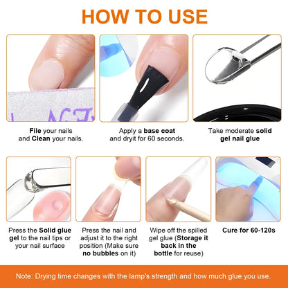 8g Multifunctional Solid Nail Tips Gel – Non-Stick Rhinestone Gel Glue for DIY Home Manicure