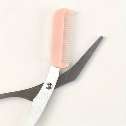 Pink Eyebrow Trimming Scissors with Comb – Stainless Steel Precision Grooming Tool