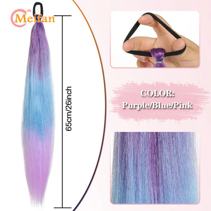 MEIFAN Synthetic Color Braid Ponytail Extension – Red, Green, Blue, Pink, Straight Hair Wrap Around with Elastic Tie