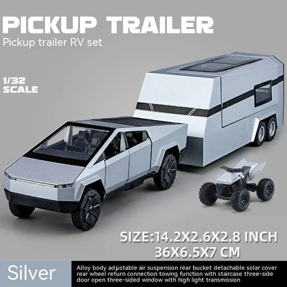 1:32 Cybertruck Diecast Toy Truck for Boys – Silver Pickup with Sound & Light, Metal Model Car for Kids Age 3+