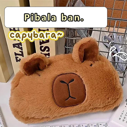 Cute Plush Capybara Pencil Storage Bag - Cartoon Animal Pen Case, Multifunctional Large Capacity Stationery Pouch