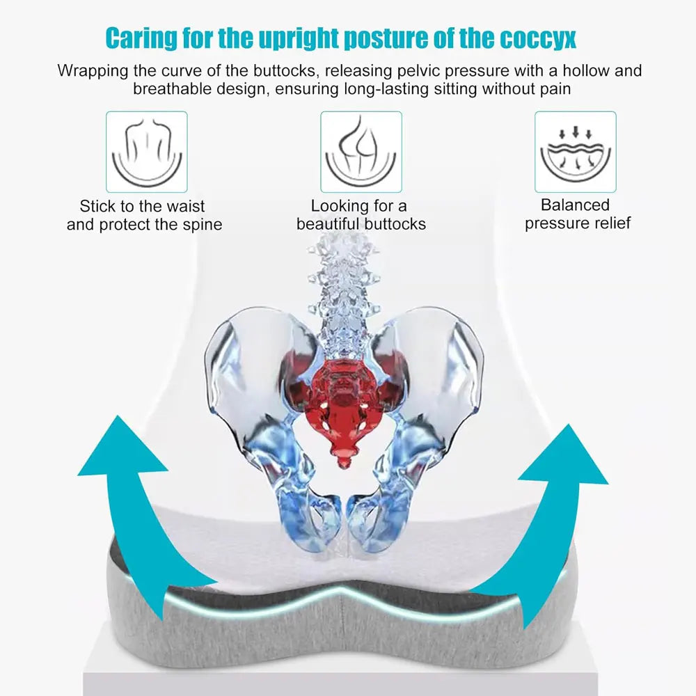 Memory Foam Seat Cushion for Back & Sciatica Pain Relief – Prostate Support Hip Shaping Cushion