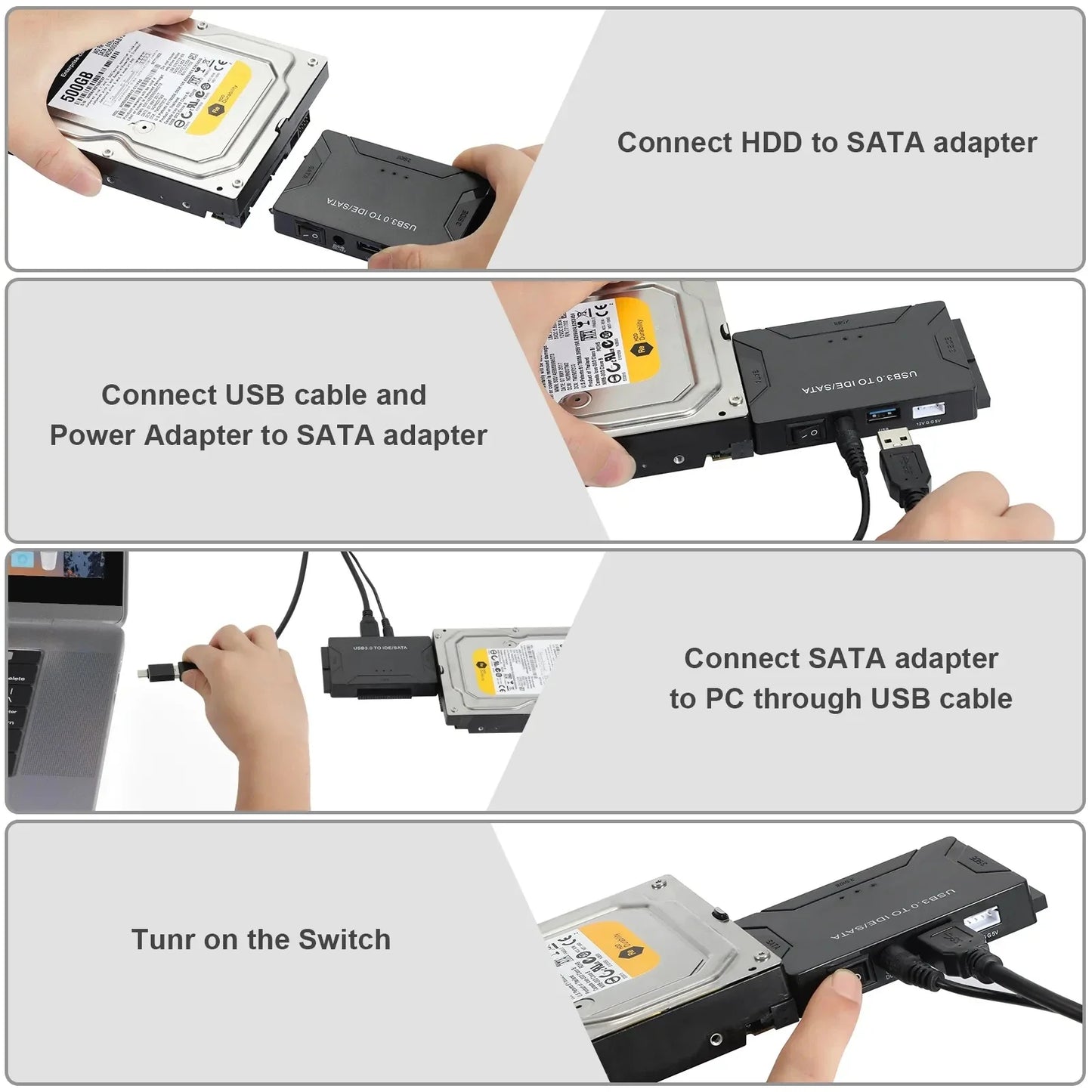 USB 3.0 to SATA IDE Adapter Cable – 3-in-1 Converter for 3.5/2.5 inch HDD/SSD, CD/DVD ROM, CD-RW