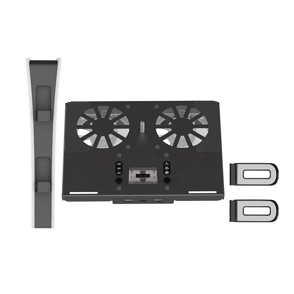 PS5 Wall Mount Metal Kit – For PS5/PS5 Slim/PS5 Pro with Controller Charging Station, Cooling Fan & Headset Holder Storage Rack