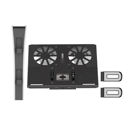 PS5 Wall Mount Metal Kit – For PS5/PS5 Slim/PS5 Pro with Controller Charging Station, Cooling Fan & Headset Holder Storage Rack
