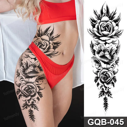 Full Arm Dragon Skull Tattoo Sleeve - Waterproof Temporary Body Art Sticker with Clock Compass Flower Design for Men & Women