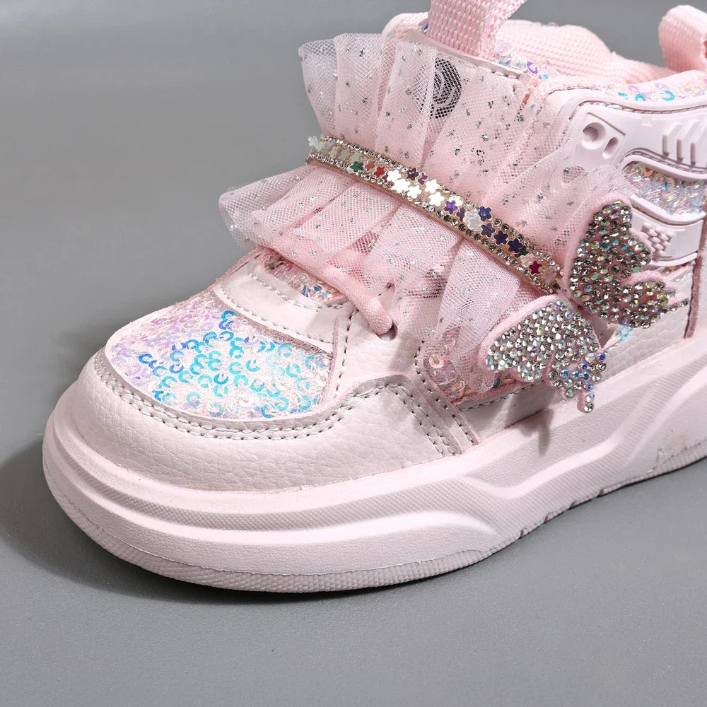 2025 Girls Butterfly Sneakers - Bling Leather Soft Sole Sport Shoes for Toddlers & Kids