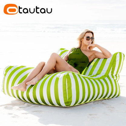 OTAUTAU Outdoor Striped Bean Bag Pouf Cover – No Filler Floating Sofa Bed for Pool, Beach & Garden Lounge