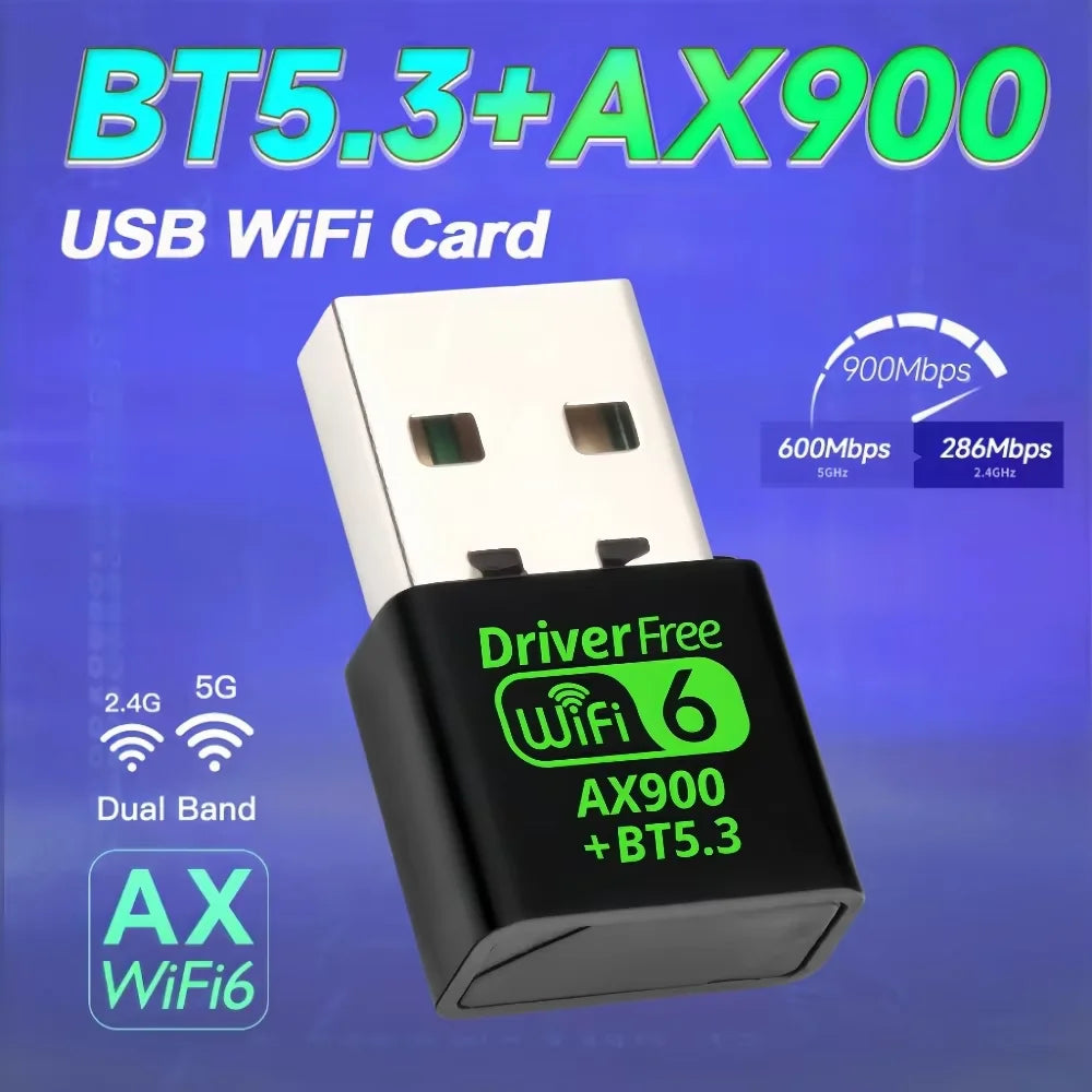 WiFi 6 AX900 Bluetooth 5.3 USB Adapter – Dual-Band 2.4G & 5GHz Wireless Network Card for PC/Laptop, Win10/11, Driver-Free