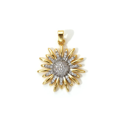 18K Gold Plated Sunflower Star Pendant – Brass Micro Pave Cubic Zirconia DIY Necklace Jewelry Making Charm