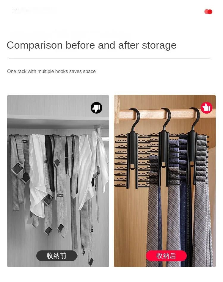 Rotatable Tie Hanger – 20-Row Skidproof Necktie & Belt Organizer Rack for Closet Storage