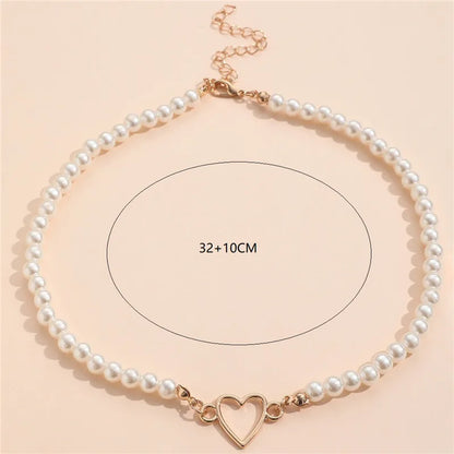 Imitation Pearl Heart Choker Necklace for Women – Trendy Party Clavicle Jewelry Gift