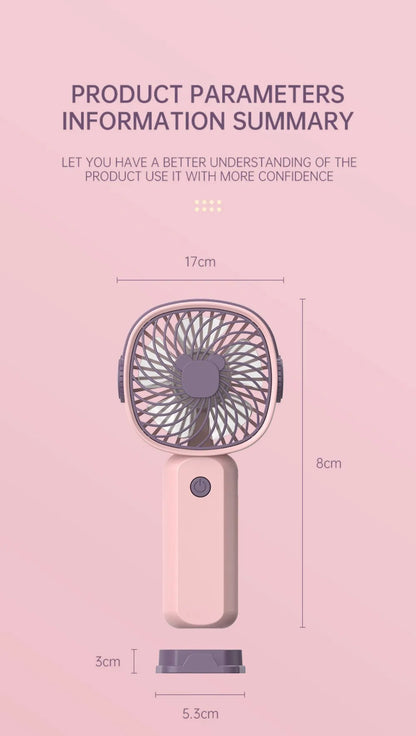 Portable Mini USB Fan – Handheld & Desktop Fan with Phone Holder, 3-Speed Adjustable Wind, Long Battery Life, Multi-Function Cooling Fan