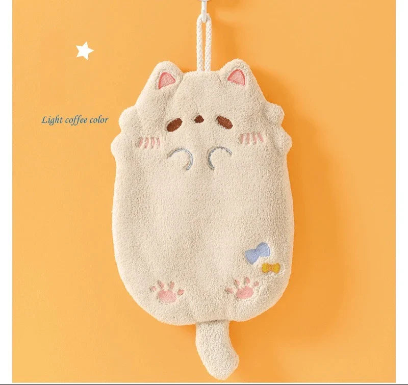 Cute Cartoon Tanuki Hanging Towel – Coral Velvet Absorbent Kitchen & Bathroom Towels, Thick Cloth