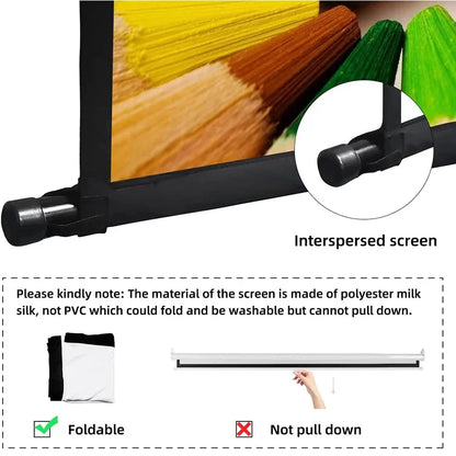 Foldable 16:9 Projector Screen with Stand – Wrinkle-Free 60–120" Portable Home Theater Indoor/Outdoor Screen