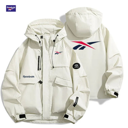 Reebok Logo 2026 Men's Windproof Waterproof Jacket - Spring-Autumn Casual Multi-Pocket Loose Fit