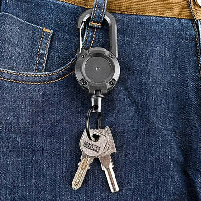 Retractable Heavy-Duty Carabiner Keychain – Steel Wire Rope Pull Reel for Outdoor & Sport Use