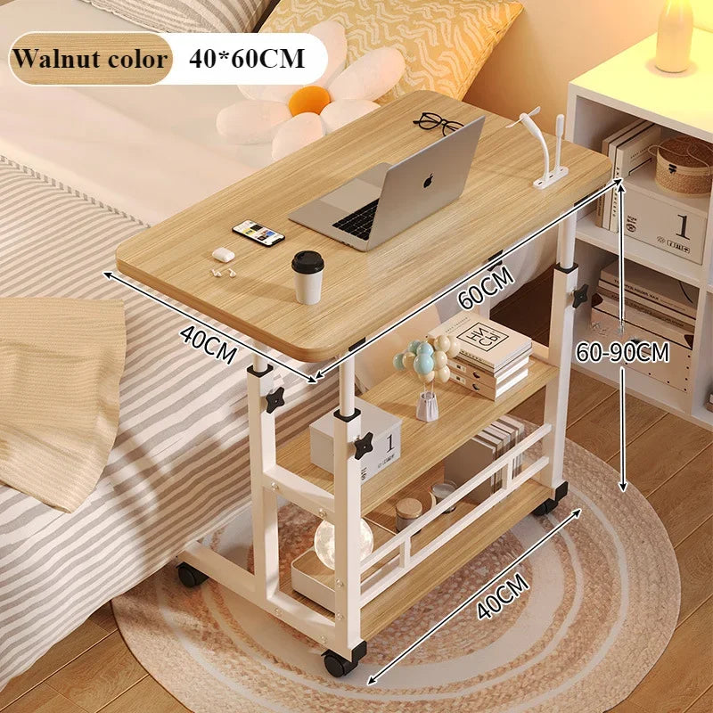 Adjustable Height Portable Study Desk with Storage Shelf – Mobile Bedside Table for Work & Dining, Includes USB Fan & Light