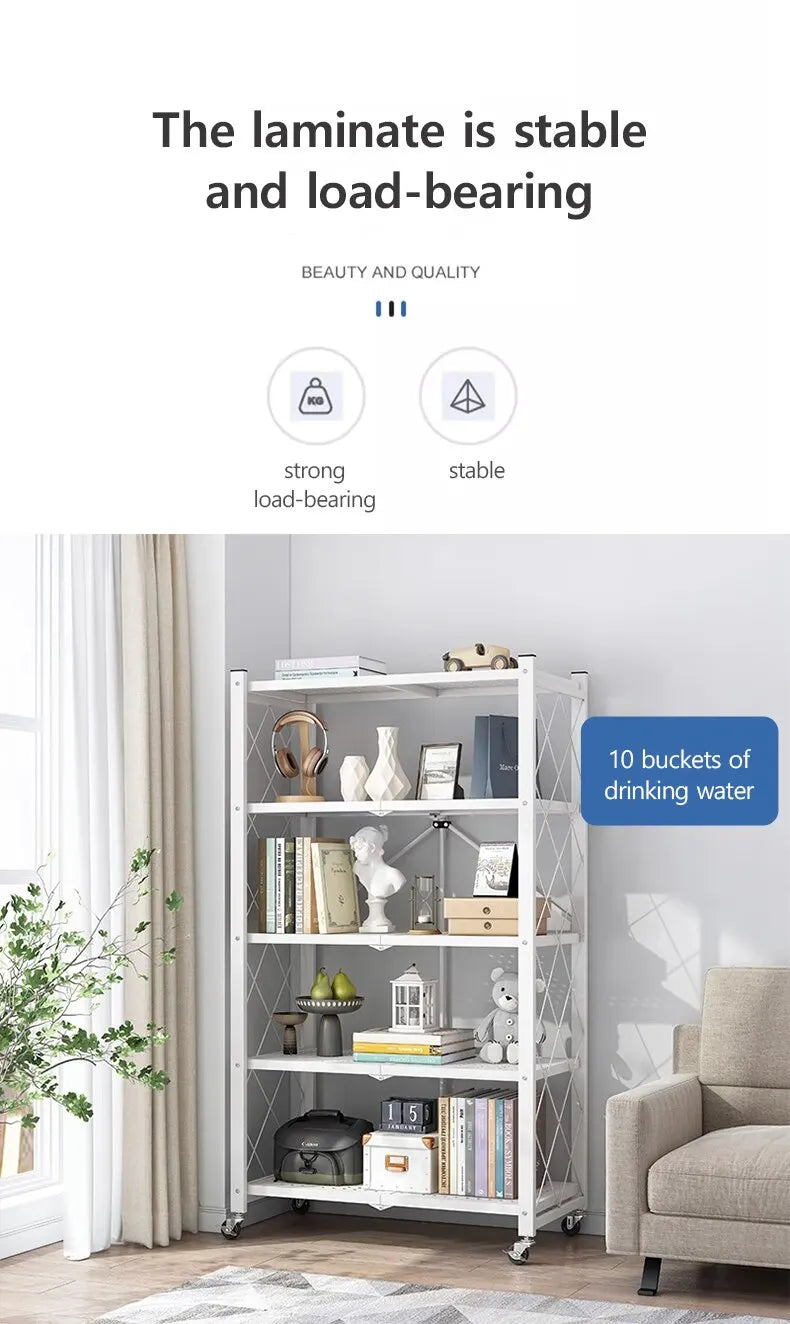 Foldable Large Iron Frame Storage Shelves – Installation-Free Standing Metal Shelving Unit for Kitchen