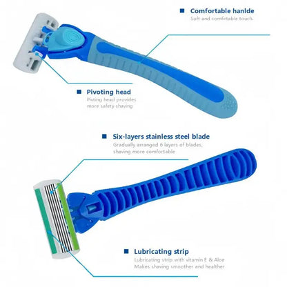 Women’s 6-Layer Manual Safety Razor Set – 1 Handle + 18 Stainless Steel Replaceable Blades