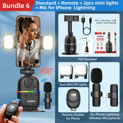 Smart Auto Face Tracking AI Gimbal – 360° Desktop Vlog Stabilizer for Smartphone & Action Camera (Tripod Optional)