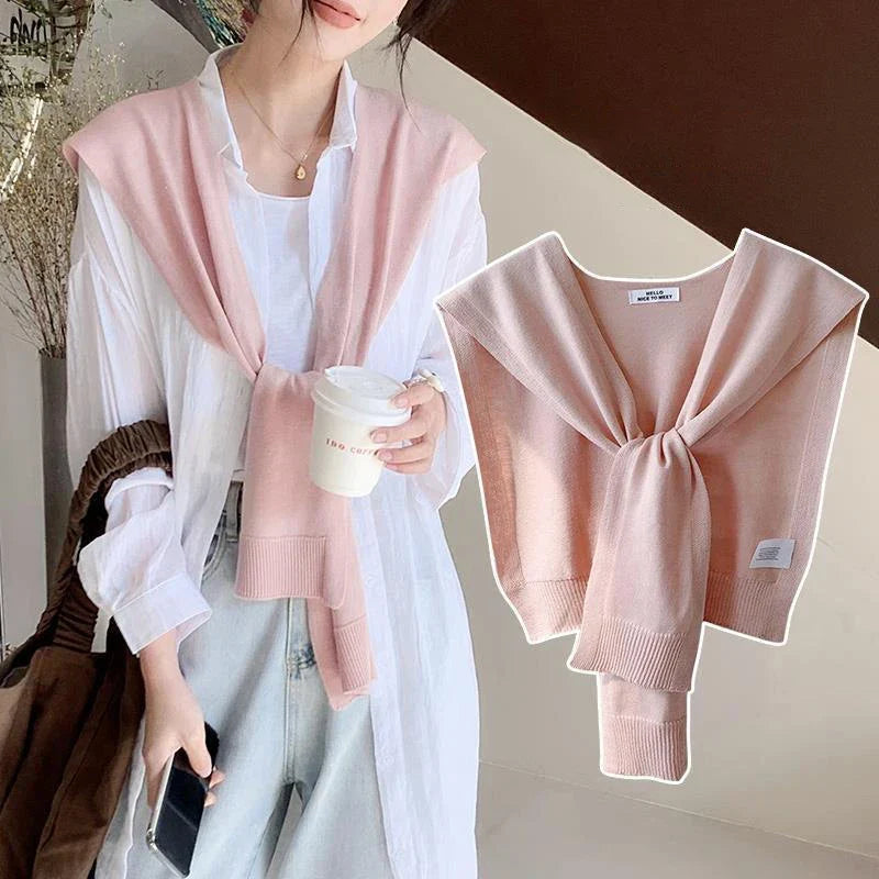Women’s Summer Knitted Shawl – Thin Cape Scarf with Fake Collar Neck Guard