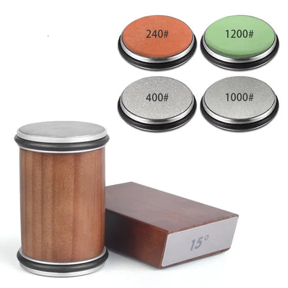 Rolling Diamond Knife Sharpener with Magnetic Holder – 15° & 20° Angle Roller Kitchen Sharpening Stone Kit