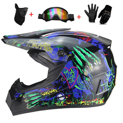 Youth & Kids Motorcycle Full Helmet - Children’s Motocross Casco Moto, Off-Road Protective Helmet with Goggles & Gloves