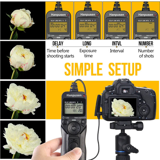 Camera Time Lapse Intervalometer — LCD Timer Remote Shutter Release for Canon, Nikon, Sony, Fujifilm, Olympus, Pentax