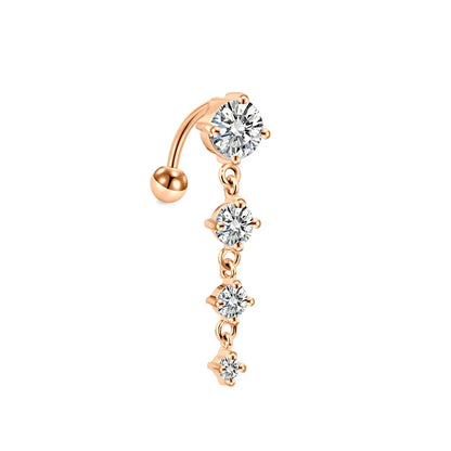 Trendy Women’s Belly Button Ring – Stainless Steel Dangle Navel Piercing with Crystal Flower Punk Jewelry