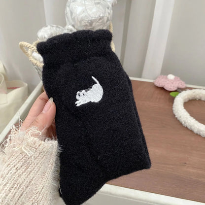 Cartoon Cow Mink Velvet Socks — Cute Cloud Plush Medium Tube Winter Socks for Women, Soft Indoor Stockings