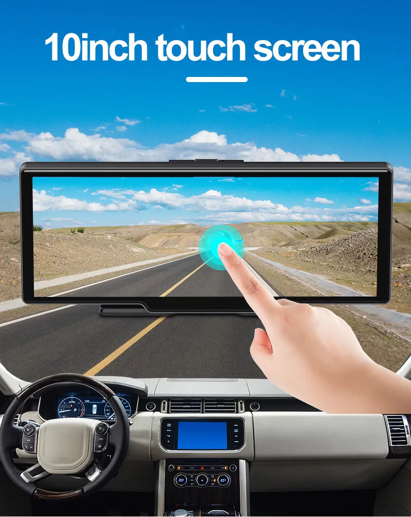 4K 10.26-Inch Dash Cam with Rearview Camera – WiFi CarPlay & Android Auto DVR, GPS Navigation, Dual Lens Mirror Recorder with AUX