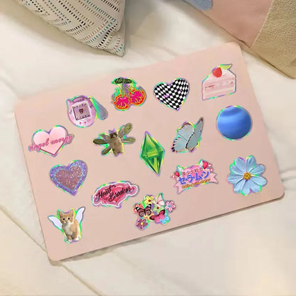 50PCS Y2K Pink Girl Stickers - Cute Laser Decals for Laptops, Phones, Suitcases & Scrapbooks