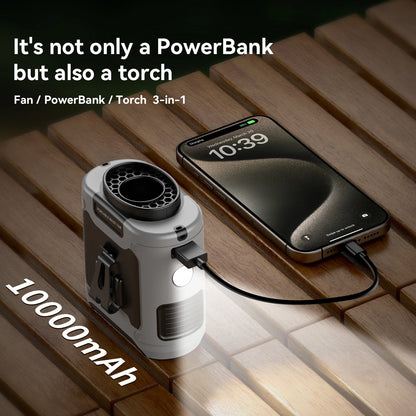 20000mAh Portable Waist Fan – Hanging Neck Fan with Power Bank, Strong Wind, LED Lighting for Sports, Courier, Outdoor Work
