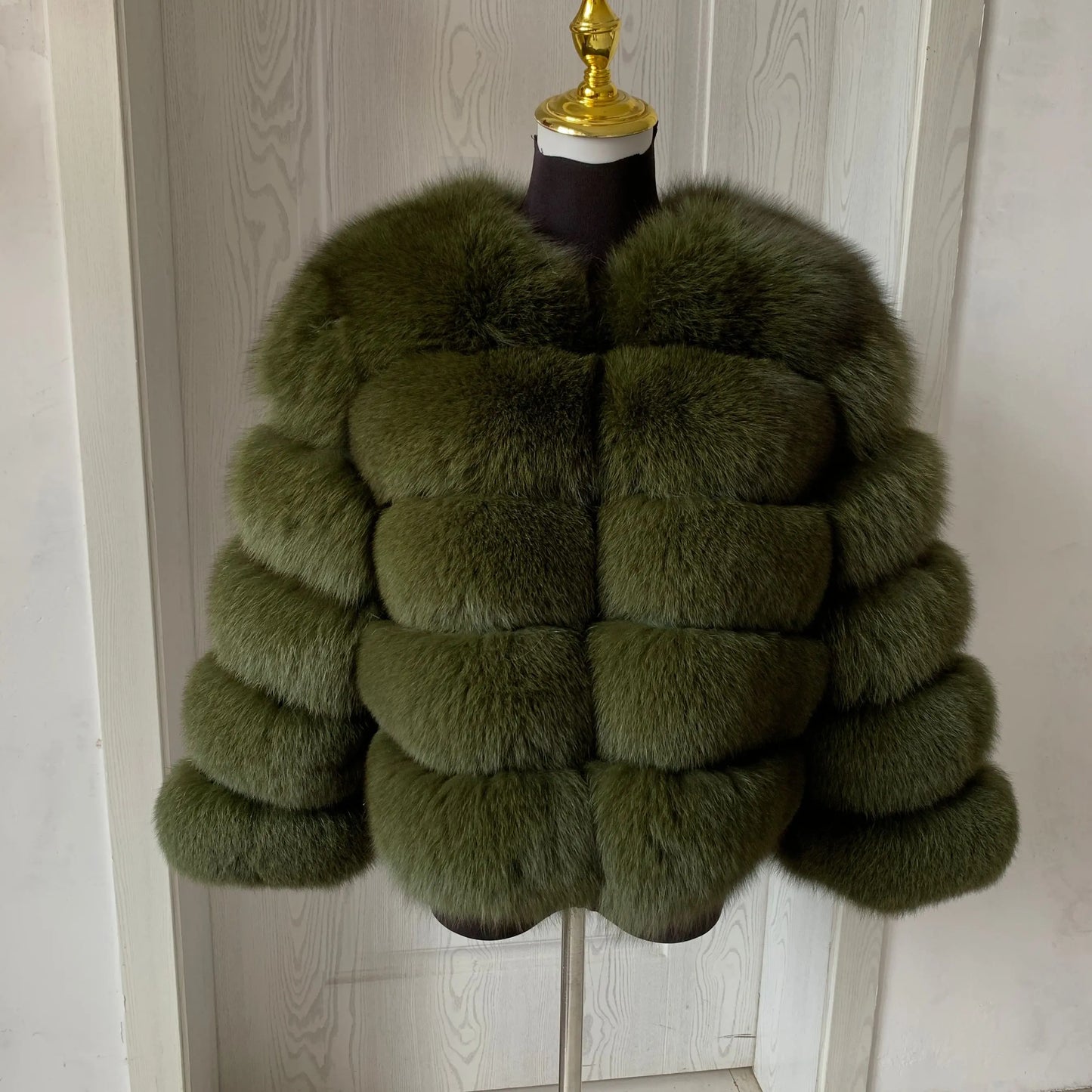 Women’s Spring & Autumn Sweater Cardigan – Real Fox Fur Collar Jacket, Natural Fur Outerwear
