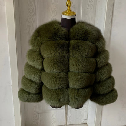 Women’s Spring & Autumn Sweater Cardigan – Real Fox Fur Collar Jacket, Natural Fur Outerwear