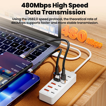 12-in-1 Power Strip & USB Charger Station — Multi-Port Wall/Desktop Adapter with USB-C Fast Charging for iPhone & Samsung