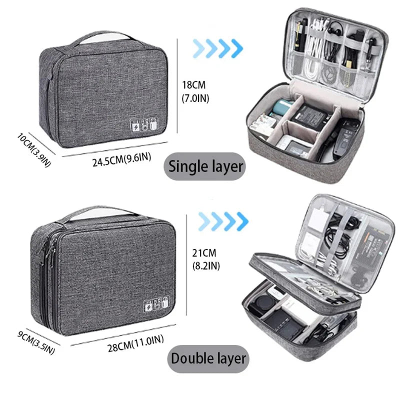 Portable Waterproof Travel Cable Storage Bag – Digital Organizer for USB Cables, Chargers & Plugs