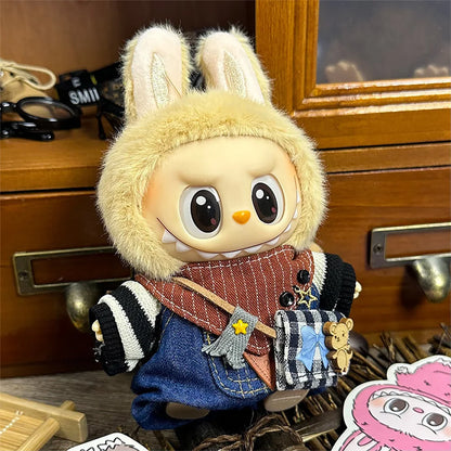 17cm Labubu Doll Clothes — DIY Accessories Heartbeat Long-Eared Furry Rabbit Costume | Cartoon Dress-Up Outfit