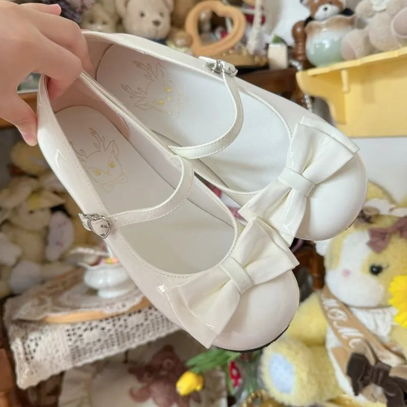 Women’s Lolita Flats – Low Round Toe Cross Strap Bow Princess Tea Party Shoes, Cute Lovely Student Shoes 2025