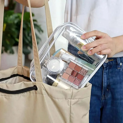 Clear Toiletry Bag — Portable Travel Makeup Organizer with Zipper, PVC Cosmetic Pouch, Airline Compliant