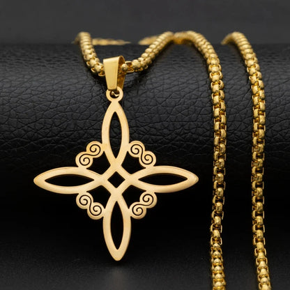Witchcraft Witch Knot Necklace - Irish Trinity Knot Triple Spiral Pendant, Stainless Steel Ankh Cross Pentagram Amulet Jewelry