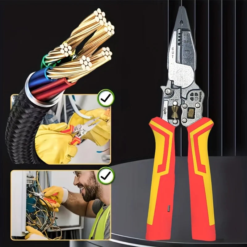 9-in-1 Multifunction Wire Stripping Pliers with Voltage Tester – Electrical Wire Stripper, Cutter & Crimper Tool for Maintenance & Repair