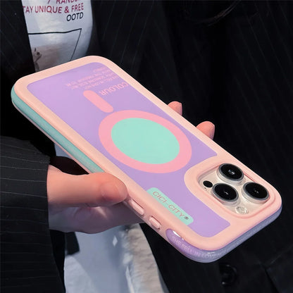 Color Clash Magnetic iPhone Case – Shockproof Bumper Cover for iPhone 13 to 17 Pro Max, Trendy Dopamine Style